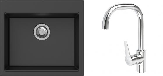 K-StrongSinks S3 Set zlew Ipel 560x510mm granit czarny + Bateria Garonne chrom