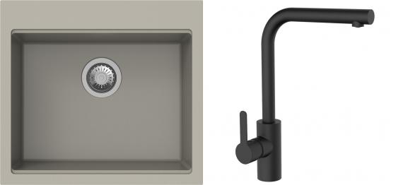 K-StrongSinks S3 Set zlew Ipel 560x510mm granit brąz + Bateria Ipoly czarna