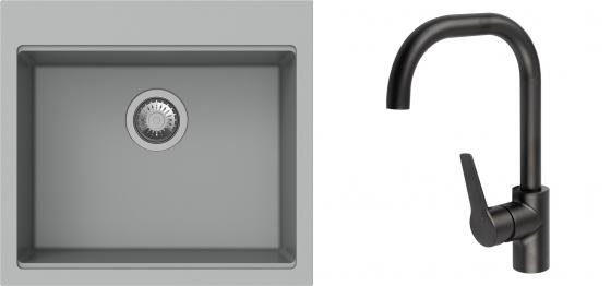 K-StrongSinks S3 Set zlew Ipel 560x510mm granit szary + Bateria Garonne czarna