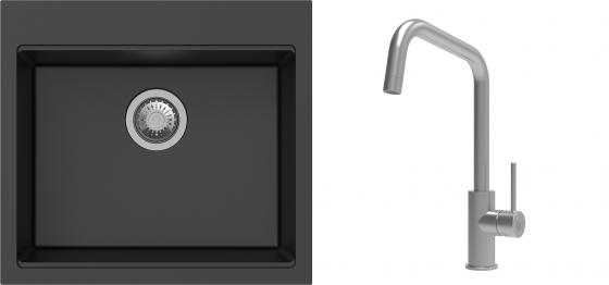 K-StrongSinks S3 Set zlew Ipel 560x510mm granit czarny + Bateria Arda nierdz.