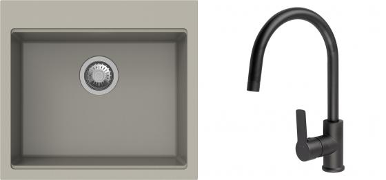 K-StrongSinks S3 Set zlew Ipel 560x510mm granit brąz + Bateria Loira czarna
