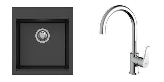 K-StrongSinks S3 Set zlew Ipel 460x510mm granit czarny + Bateria Rhona chrom