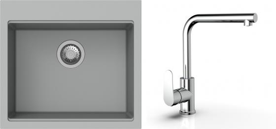 K-StrongSinks S3 Set zlew Ipel 560x510mm granit szary + Bateria  Stréva chrom