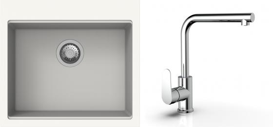 K-StrongSinks S3 Set zlew Ipel 560x510mm granit biały + Bateria  Stréva chrom