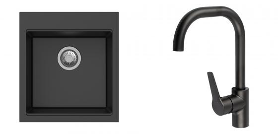 K-StrongSinks S3 Set zlew Ipel 460x510mm granit czarny + Bateria Garonne czarna
