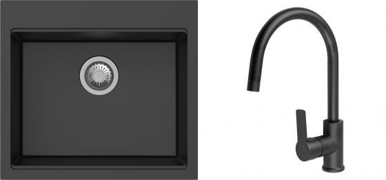 K-StrongSinks S3 Set zlew Ipel 560x510mm granit czarny + Bateria Loira czarna