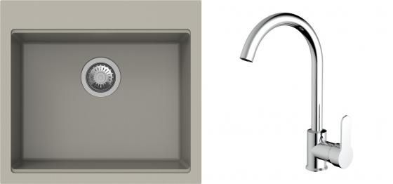 K-StrongSinks S3 Set zlew Ipel 560x510mm granit brąz + Bateria Seina chrom