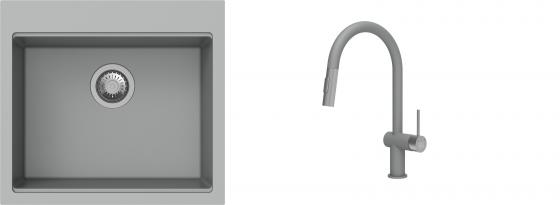 K-StrongSinks S3 Set zlew Ipel 560x510mm granit szary + Bateria Neris szara