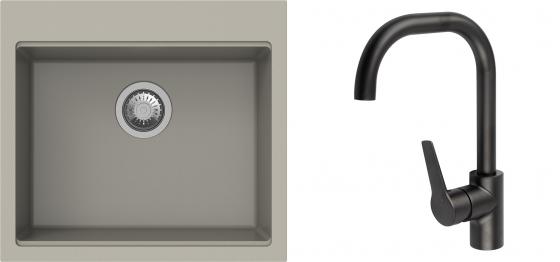 K-StrongSinks S3 Set zlew Ipel 560x510mm granit brąz + Bateria Garonne czarna