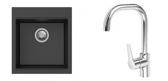 K-StrongSinks S3 Set zlew Ipel 460x510mm granit czarny + Bateria Garonne chrom