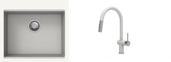 K-StrongSinks S3 Set zlew Ipel 560x510mm granit biały + Bateria Neris biała