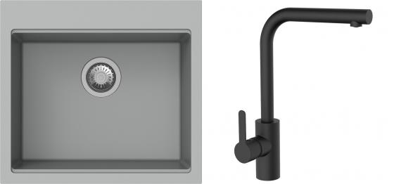 K-StrongSinks S3 Set zlew Ipel 560x510mm granit szary + Bateria Ipoly czarna
