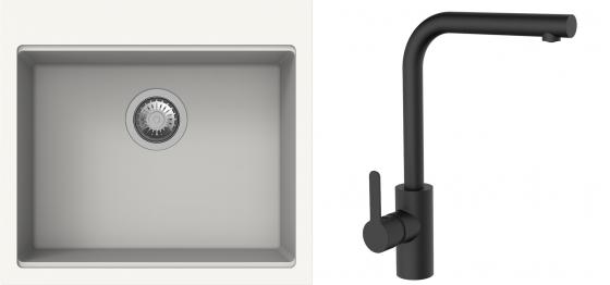 K-StrongSinks S3 Set zlew Ipel 560x510mm granit biały + Bateria Ipoly czarna