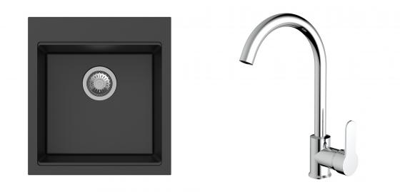 K-StrongSinks S3 Set zlew Ipel 460x510mm granit czarny + Bateria Seina chrom