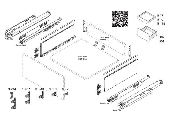 K-HETTICH komplet AvanTech YOU 187/600, antracit, 40 kg, A/SiSy, hmoždinka