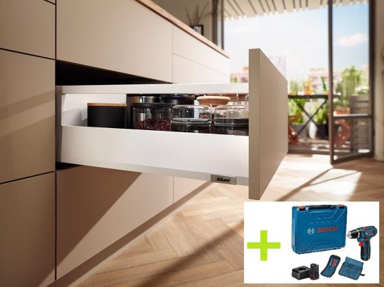 K-BLUM zestaw Merivobox 500mm/40kg biały SW-M wkręt + BOSCH GSR 12V-15