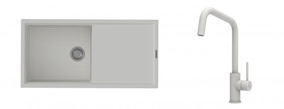 K-StrongSinks S3 Set zlew Labe 1000x500mm granit biały + Baterie Arda biała