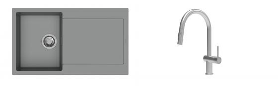 K-StrongSinks S3 Set zlew Zala 860x500mm granit szary + Baterie Neris nierdz.