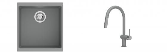 K-StrongSinks S3 Set zlew Hron 430x460mm granit szary + Bateria Neris szara