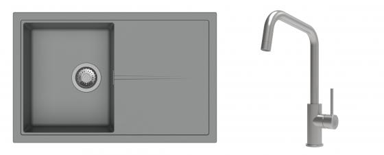 K-StrongSinks S3 Set zlew Labe 780x500mm granit szary + Baterie Arda nierdz.