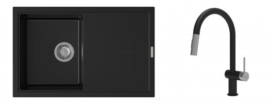 K-StrongSinks S3 Set zlew Labe 780x500mm granit czarny + Baterie Neris czarna
