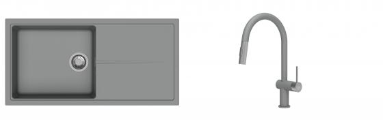 K-StrongSinks S3 Set zlew Labe 1000x500mm granit szary + Baterie Neris szara