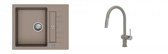 K-StrongSinks S3 Set zlew Vardar 615x500mm granit brąz + Baterie Neris brąz