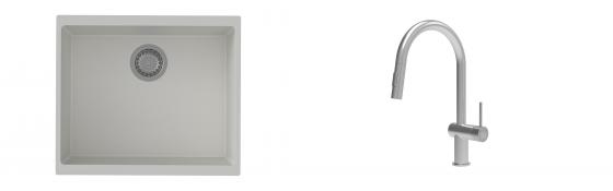 K-StrongSinks S3 Set zlew Hron 530x460mm granit biały + Bateria Neris nierdz.