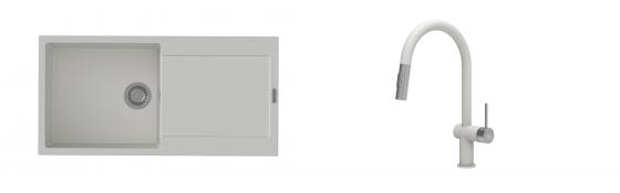 K-StrongSinks S3 Set zlew Zala 1000x500mm granit biały + Baterie Neris biała