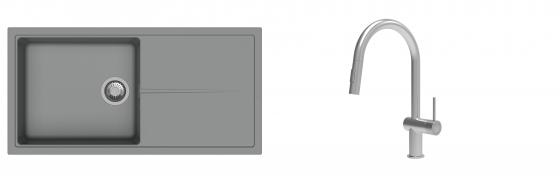 K-StrongSinks S3 Set zlew Labe 1000x500mm granit szary + Baterie Neris nierdz.