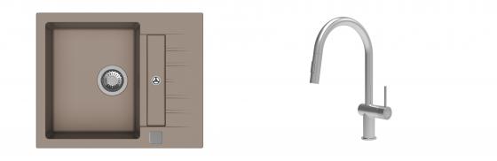 K-StrongSinks S3 Set zlew Vardar 615x500mm granit brąz + Baterie Neris nierdz.
