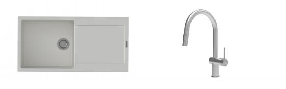 K-StrongSinks S3 Set zlew Zala 1000x500mm granit biały + Baterie Neris nierdz.
