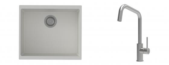 K-StrongSinks S3 Set zlew Hron 530x460mm granit biały + Bateria Arda nierdz.