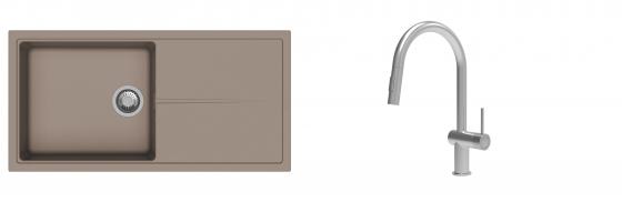 K-StrongSinks S3 Set zlew Labe 1000x500mm granit brąz + Baterie Neris nierdz.