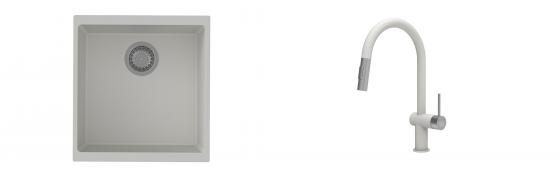 K-StrongSinks S3 Set zlew Hron 430x460mm granit biały + Baterie Neris biała