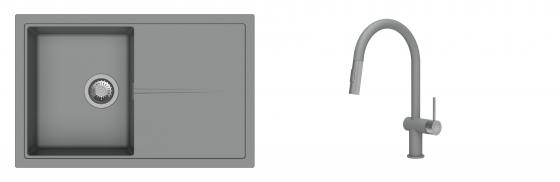 K-StrongSinks S3 Set zlew Labe 780x500mm granit szary + Baterie Neris szara
