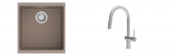 K-StrongSinks S3 Set zlew Hron 430x460mm granit brąz + Baterie Neris nierdz.