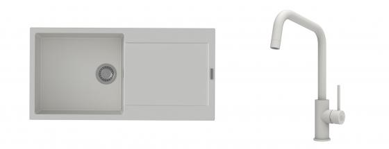 K-StrongSinks S3 Set zlew Zala 1000x500mm granit biały + Baterie Arda biała