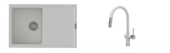 K-StrongSinks S3 Set zlew Labe 780x500mm granit biały + Baterie Neris biała