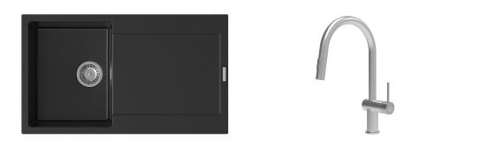 K-StrongSinks S3 Set zlew Zala 860x500mm granit czarny + Baterie Neris nierdz.