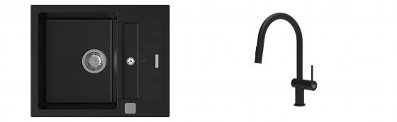 K-StrongSinks S3 Set zlew Vardar 615x500mm granit czarny + Baterie Neris czarna