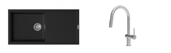 K-StrongSinks S3 Set zlew Labe 1000x500mm granit czarny + Baterie Neris nierdz.