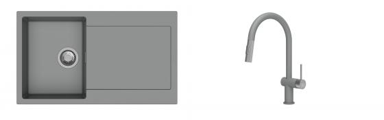 K-StrongSinks S3 Set zlew Zala 860x500mm granit szary + Baterie Neris szara