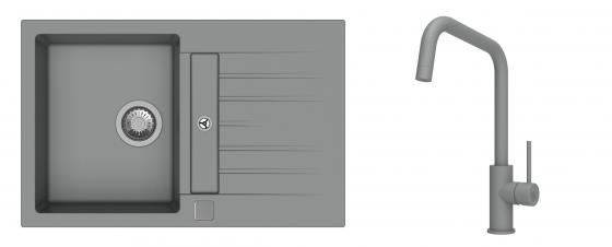 K-StrongSinks S3 Set zlew Vardar 780x500mm granit szary + Baterie Arda szara