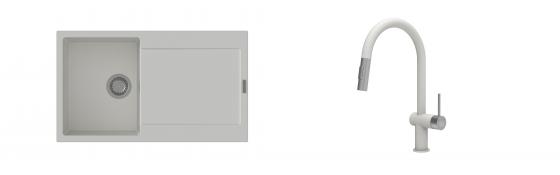 K-StrongSinks S3 Set zlew Zala 860x500mm granit biały + Baterie Neris biała