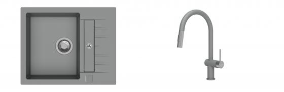 K-StrongSinks S3 Set zlew Vardar 615x500mm granit szary + Baterie Neris szara