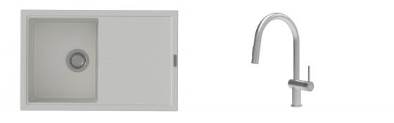 K-StrongSinks S3 Set zlew Labe 780x500mm granit biały + Baterie Neris nierdz.