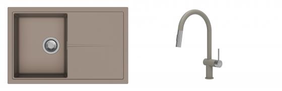 K-StrongSinks S3 Set zlew Labe 780x500mm granit brąz + Baterie Neris brąz