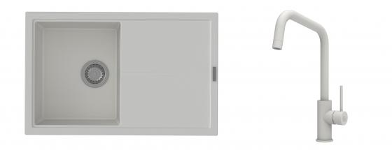K-StrongSinks S3 Set zlew Labe 780x500mm granit biały + Baterie Arda biała