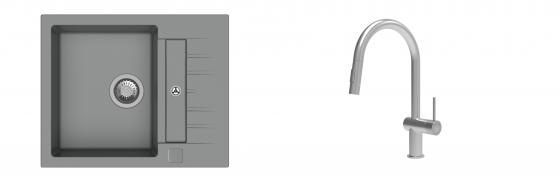K-StrongSinks S3 Set zlew Vardar 615x500mm granit szary + Baterie Neris nierdz.